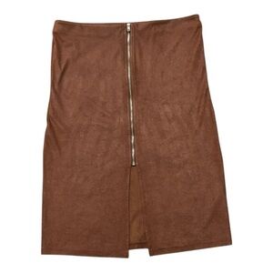 G by GUESS Brown Faux Suede Pencil Skirt 3/4 Zipper Festival Concert Size‎ L